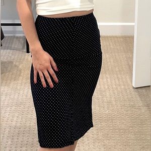 Reformation navy polka dot knee length skirt